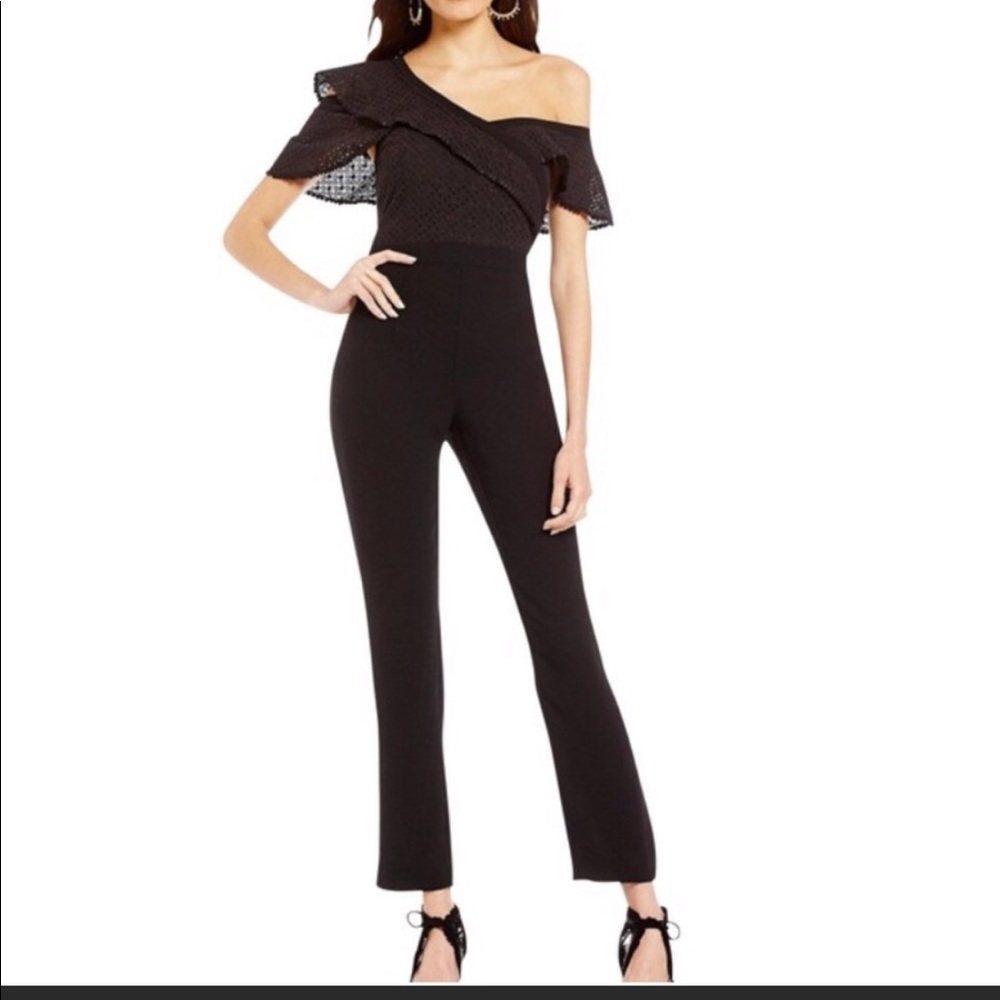 $119 NWT Gianni Bini Drew Black Jumpsuit Romper Ruffle Cocktail